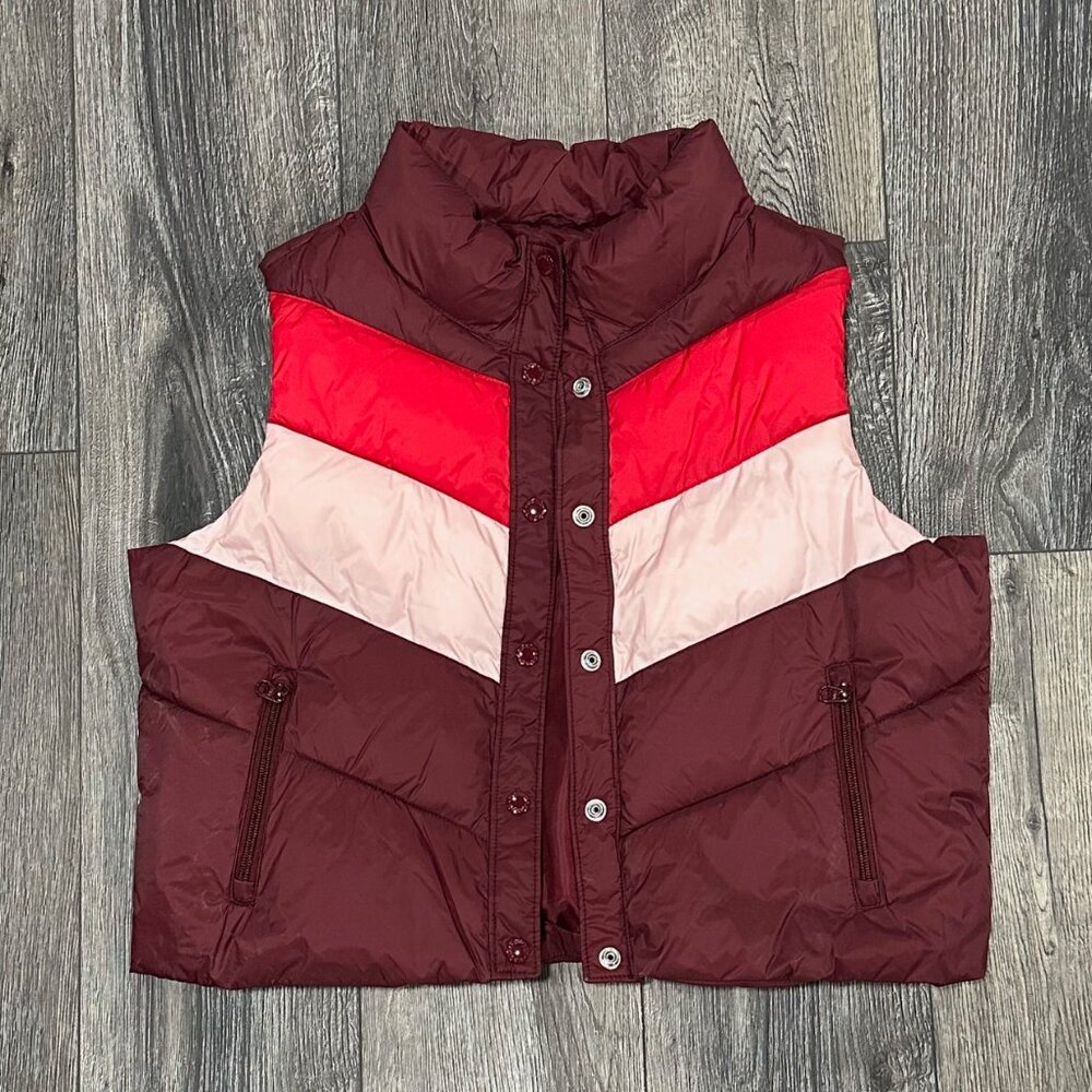 Old Navy Burgundy Kid's Puffer Vest with Red & Pink Stripes, Size XXL (18)
